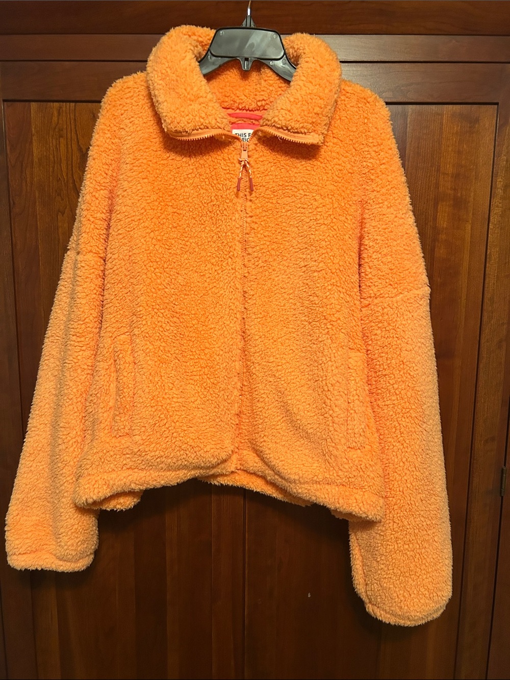 American Eagle Outfitters Bright Orange Sherpa Zip Jacket